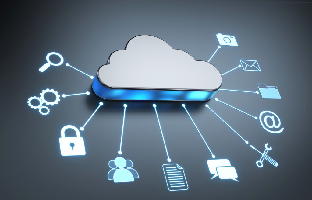 Cloud services concept shows various services provided by cloud applications.